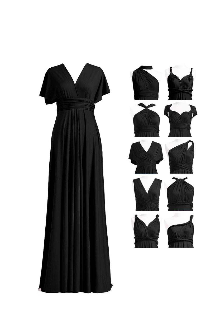 72styles Women's Vintage Deep-V Neck one Shoulder Sleeveless Bridesmaid Evening Party Prom Gown Dresses Black - Image 1